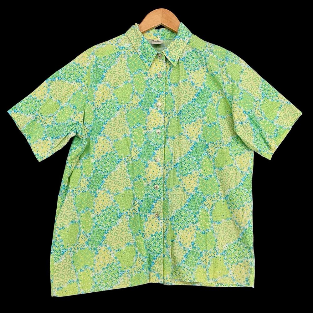 Vtg Floral Patchwork Shirt Womens Sz L Blouse Top Cottagecore USA Manor House